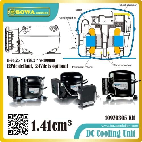 Fixed speed drive DC compressor for In-car cabinets and all mobile applications for portable boxes, boats, trucks etc