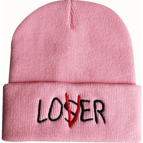 Creative Winter Cold Weather Pink Red Acrylic Knitted Loser Lover Word Letter Embroidery Knit Couple Lovers Gift Beanie Cap Hat