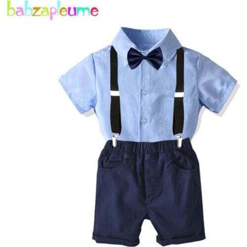Baby Summer Outfits Toddler Boy Clothes Fashion Gentleman Short Sleeve Cotton Shirt+Shorts+Tie+Straps Kids Clothing Set BC1841-1