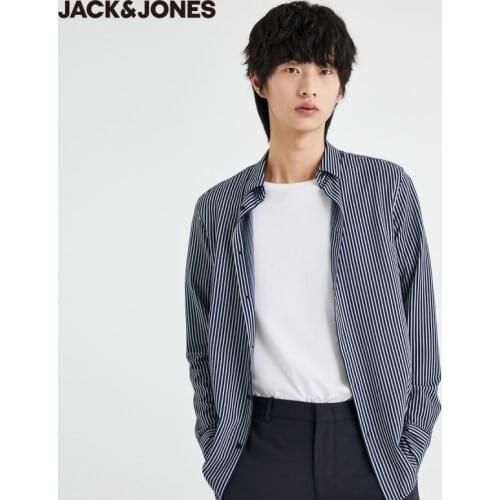 JackJones Mens 100% Cotton Slim Fit Striped Spliced Pointed Collar Long-sleeved Shirt | 220305051