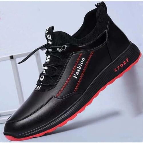 2021 New Fashion Leather Vulcanized Shoes Men Casual Shoes Spring Autumn Black Comfortbale Sneakers Mens Lace Up Flats Footwear