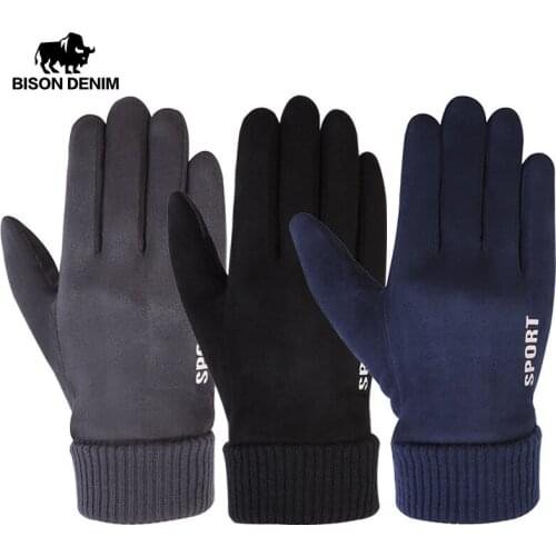 BISON DENIM Winter Mens Gloves Touch Screen Warm Thicken Cotton Gloves Windproof Motorcycle Riding Winter Gloves for Men S063