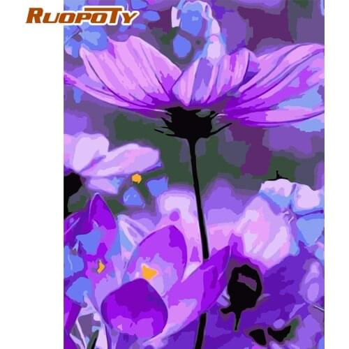 RUOPOTY Frame Diy Painting By Numbers Purple Flowers Coloring By Numbers Acrylic Canvas Painting Handpainted Drawing Art