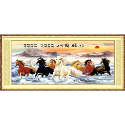 New Needlework,DIY,Cross stitch,kits,11CT Cross-stitch,Sets For Embroidery Eight Horses Sea Wall Decoration Handmade