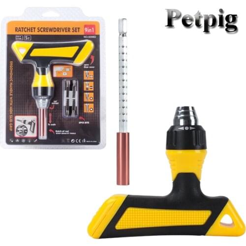 9 in 1 Multipurpose T-shaped Ratchet Telescopic Screwdriver Set