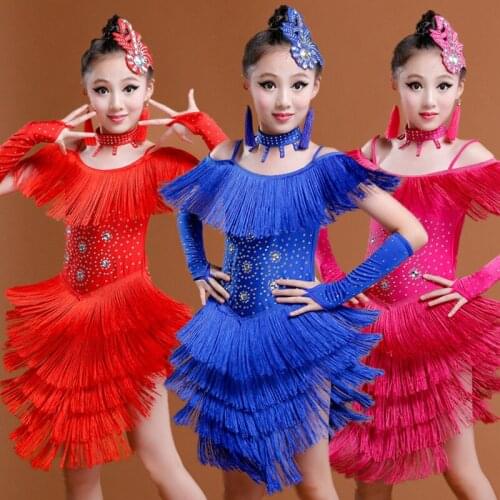 New 3 Color Children Latin Rumba Tango Dance Dress Kids Stage Dress Girls Modern Competition Latin Dance Costume