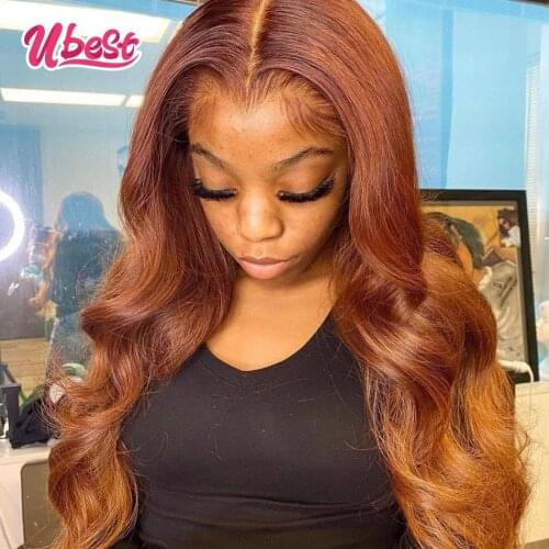 Ubest Ombre Orange Body Wave Lace Front Human Hair Wigs Brazilian Virgin Pre Plucked Wigs for Women 30" Transparent Lace Wigs
