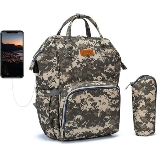 Lequeen Nappy Backpack Bag Mummy USB Large Capacity Bag Mom Baby Camouflage Waterproof Outdoor Travel Diaper Bags For Baby Care
