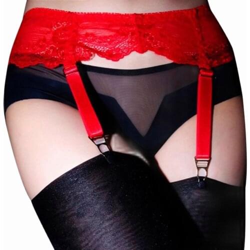 Sexy Lace Suspender with 4 Gold Vintage Strap Metal Clip for Stocking Lingerie