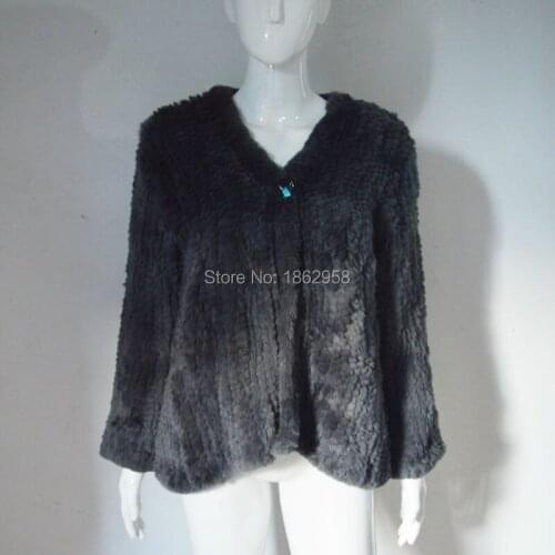 SJ422-01 New Arrival 1*1 Knit Top Quality Dark Gray Rex Rabbit Fur Jackets Coat