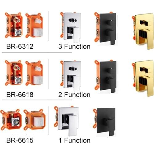 LANGYO Black Golden Brass Shower Faucet Mixing Valve 1-2-3 Ways Concealed Embedded box Brass Concealed Valve Wall Mount