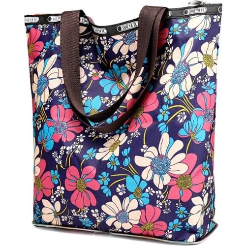 Female Fold Over Shopping Bag Casual Floral Pattern Women Floding Bag High Quality Nylon Casual Tote Fashion Portable School Bag