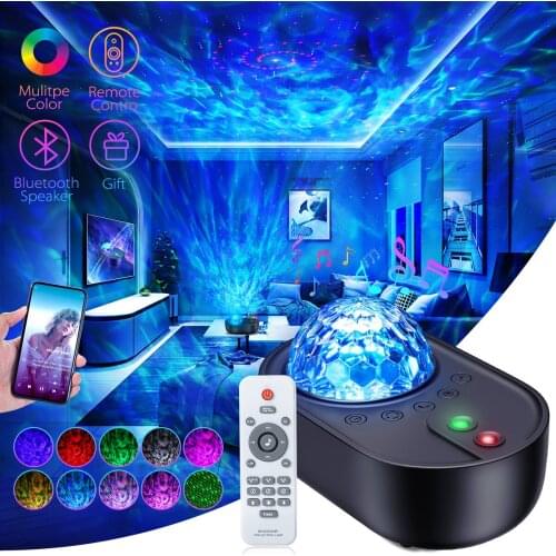 LED Galaxy Projector Night Light Water Wave Starry Sky Star Projector Light USB Voice Control Music Player LED Galaxy Lamp