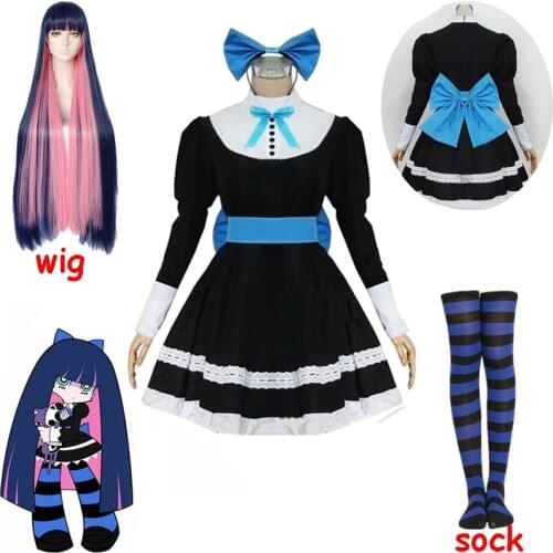 Anime Panty & Stocking with Garterbelt Stocking Anarchy Autumn Maid Women Cosplay Costume Lolita Dress + Belt + Headwaer