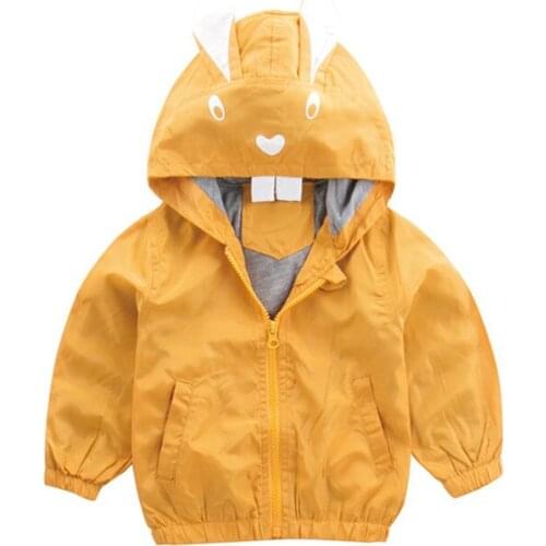 2021 Spring Rabbit Yellow Infant Baby Girls Coat Windproof Jacket Hooded Outerwear Toddler Boys Childrens Clothing Kids Trench