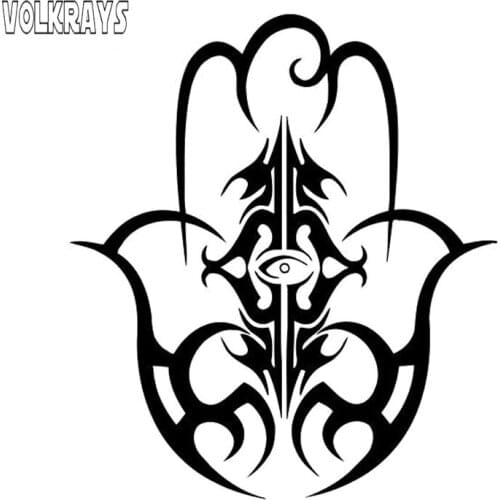Volkrays Personality Car Sticker Hamsa Indian Accessories Reflective Waterproof Sunscreen Vinyl Decal Black/Silver,14cm*12cm