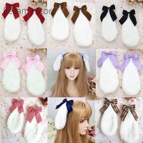 Japanese Lolita soft girl drop ear rabbit hairpin bow rabbit hair ornament KC headdress