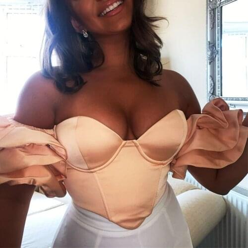 Fashion Gathered Puff Sleeve Print Wrap Tops Women Summer Elegant Short Sleeve Off Shoulder Back Zipper Up Sexy Blouse