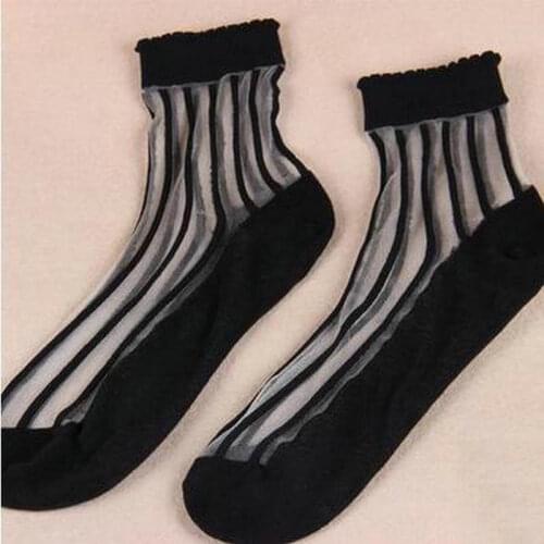 WOmen socks Vertical stripes Pure and fresh and transparent crystal socks Lace ms candy color crystal socks short silk socks