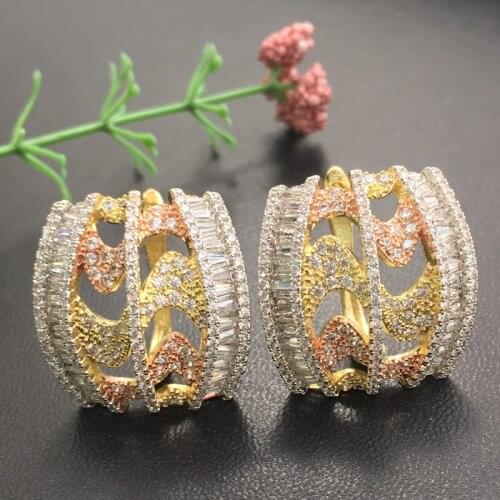 Lanyika Fashion Jewelry Trendy Abstract Artistic Wave Earrings Full Micro inlay Micro Plated Ear Clip Banquet Popular Best Gift