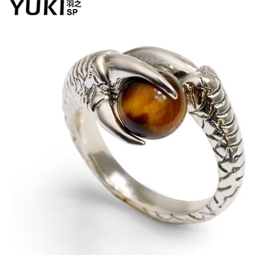 Natural tiger eye stone ring with 925 sterling silver dragon claw rings for women men jewelry 925 ring natural stone jewelry