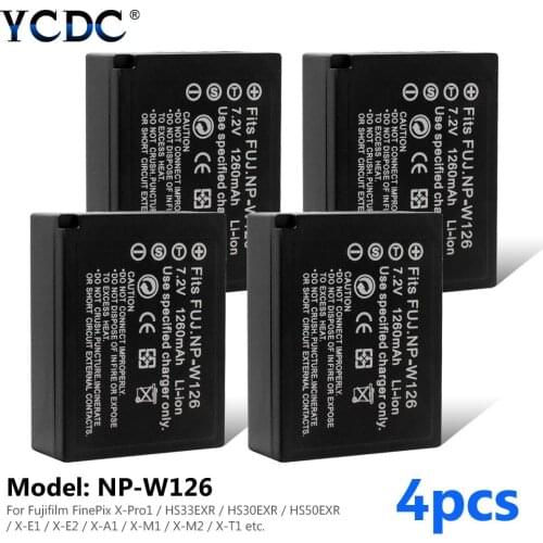 1/2/4pcs 1260mAh 7.2V Rechargeable Digital Batteries X-Pro1 Lithium polymer NP-W126 For Fuji FinePix Camera Digital HS30EXR