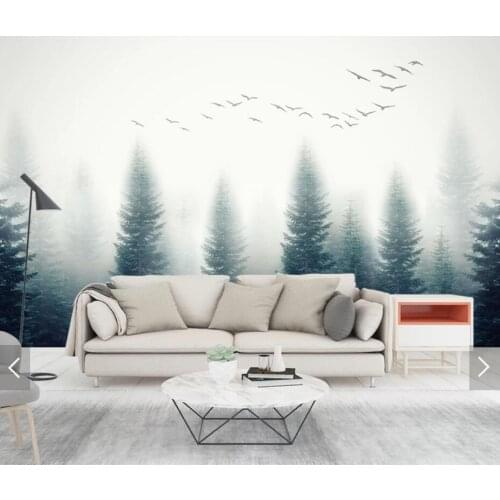 3d Photo Wallpaper Nature Misty Pine Forests Wall Mural Nordic Foggy Forest Wallpapers Roll for Bedroom Scenery Birds Murals