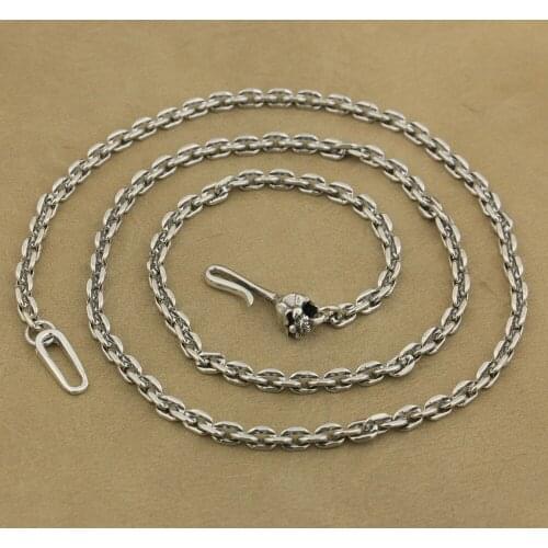 4mm Square Link Chain 925 Sterling Silver Skull Hook Clasp Charms Necklace TA35