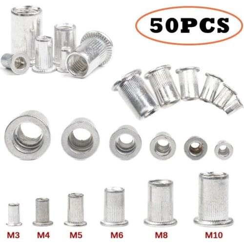 50/20/10 Pcs Aluminum Alloy Rivet Flat Head Threaded Rivet Insert Nutsert Cap Rivet Nut Kit M3 M4 M5 M6 M8 M10
