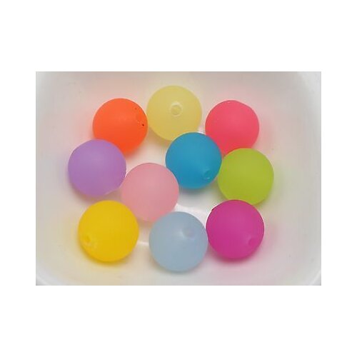 50 Mixed Color Frosted Acrylic Round Smooth Beads 14mm Rubber Tone