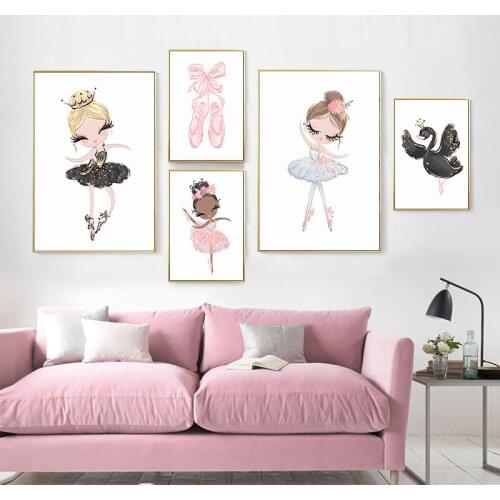 Watercolor Pink Unicorn Swan Girl Crown Flower Nordic Posters And Prints Wall Art Canvas Painting Wall Pictures Kids Room Decor