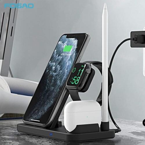 FDGAO 4 in 1 Wireless Charging Station For iPhone 12 Mini 11 Pro XR XS X 8 Apple iWatch Airpods 10W Fast Qi Charger Stand Holder