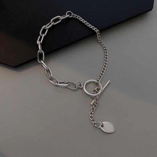 Origin Summer Simple Silver Color Oval Coin Pendant Charm Bracelets for Women Girls Hollow Link Chain OT Clasp Bracelet Jewelry