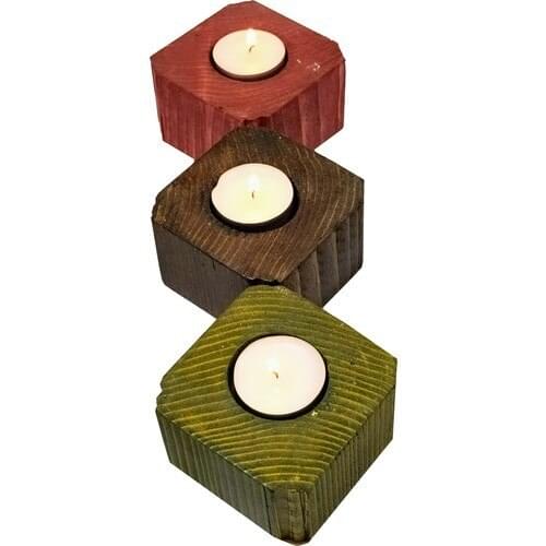 Didideko Decorative Wooden Candle Holder 3 Set of