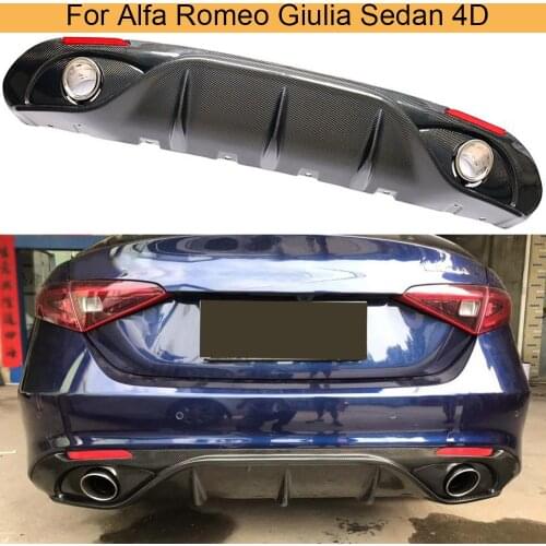 Carbon Fiber Rear Bumnper Diffuser Lip Spoiler For Alfa Romeo Giulia Sedan 4 Door 2017-2019 Rear Diffuser Lip With Exhaust Tips