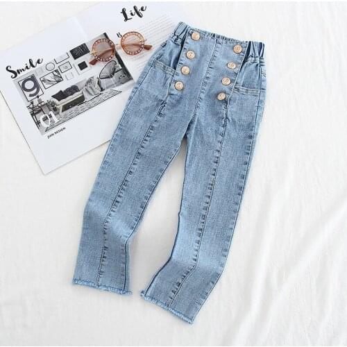 Girl Jeans Childrens Clothing Tracksuit Baby Denim Pants Fashion New Double-breasted High Waist Jeans for Girls Kids Trousers