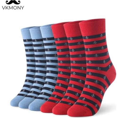 Cotton men socks stripped anchor man soft socks 6pairs/lot K SIZE 7-11 EUR SIZE 40-46 1001 VKMONY