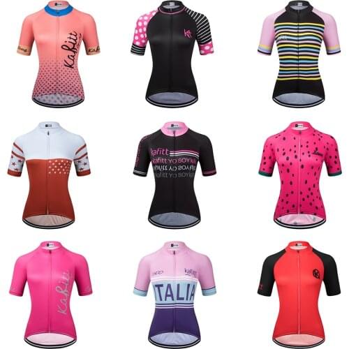 Kafitt Pink Short Sleeve Cycling Jersey Bike Clothing Red MTB Top De Ciclismo Feminino Quick-Drying Uniform Breathable Summer