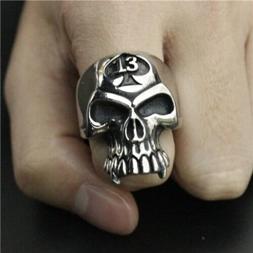 Lucky 13 Biker Ring Stainless Steel Jewelry Spade Skull Ring Band Party Ring