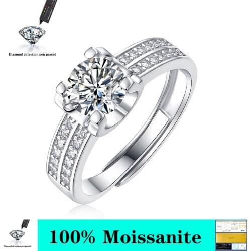 Inbeaut Round Sparkling Moissanite Ring 925 Sterling Silver 18K White Gold Plated Excellent Cut Diamond Test Past Wedding Rings