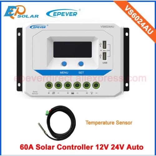 Controller+temp sensor optional VS6024AU 60A solar regulator EPEVER PWM LCD display 24V battery charging ViewStar series