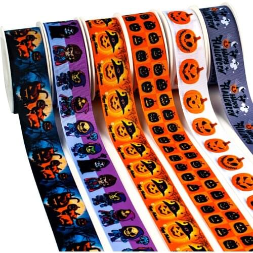 Grosgrain Ribbon Printing Halloween Characters 5Yards for Festival Decoration Bows DIY Meterials