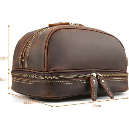 Make Up Bag for Business Travelling High Quality Small Travel Bag Crazy Horse Leather Travel Wallet Storage Bag Washing