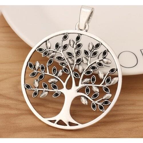 2 Pieces Tibetan Silver Large Tree Round Charms Pendants for Necklace Jewellery Making 75x59mm