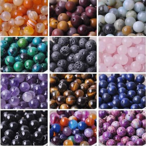 Round 4mm 6mm 8mm 10mm 12mm Natural Stone Rock Loose Spacer Beads lot for Bracelet Jewelry Making Findings DIY Crafts