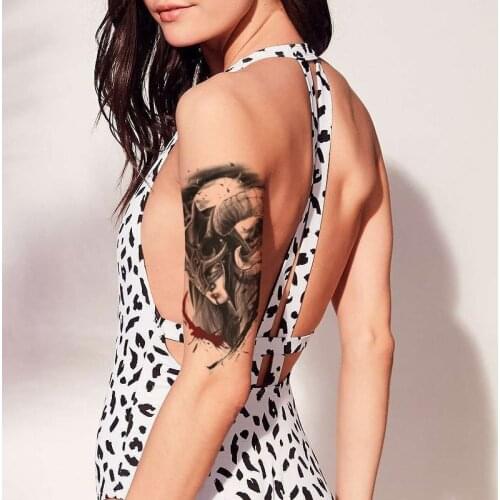 Large Size Mask Swallow Tattoo Sticker Angle Devil Moon Black Red Line Temporary Tattoo Body Art Arm Men Women Fake Totem Tatoos