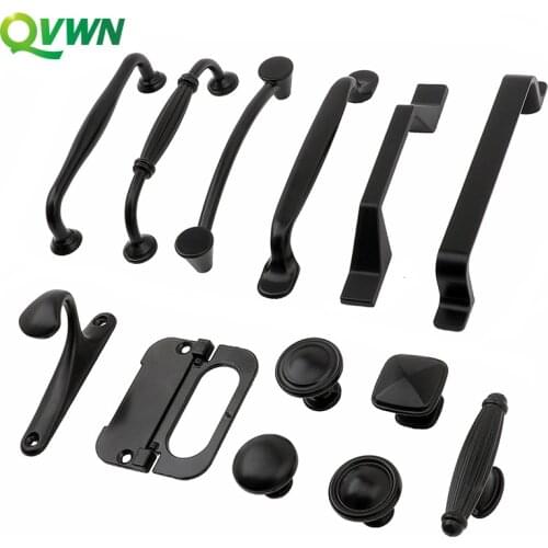QVWN Solid Single Hole Furniture Parts Hardware Accessories Drawer Door Handle American Black Kitchen Cabinet Wardrobe Handle