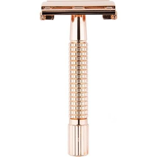Men Classic Manual Short Handle Razor Double Edged Rose Gold Travel Portable Manual Shaver