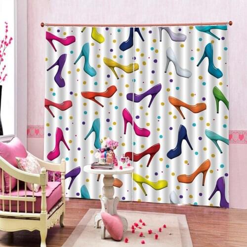 Photo Custom Elegant multiple colour High Heels Curtain girls room Bedroom Blackout Drapes Cortina Sets (Left and Right Side)
