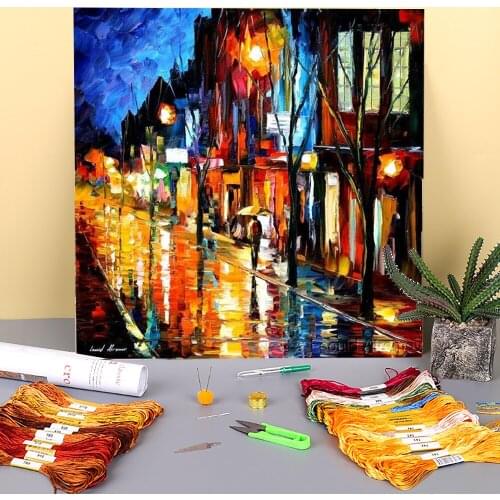 Night City Pre-Printed 11CT Cross-Stitch Set Embroidery DMC Threads work Painting Handiwork Knitting Mulina Counted